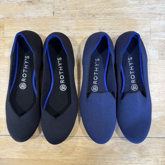 ROTHY'S Lot Of 2 Pair The Flat Black & The Loafer Navy Size 8 Pristine & EUC - Picture 2 of 12
